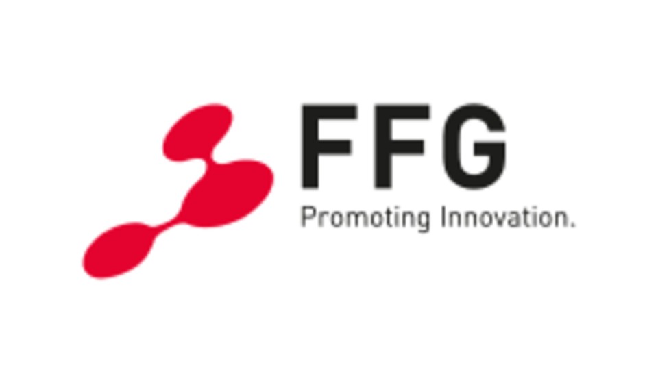 Logotyp 3 st röda prickar och svart text FFG